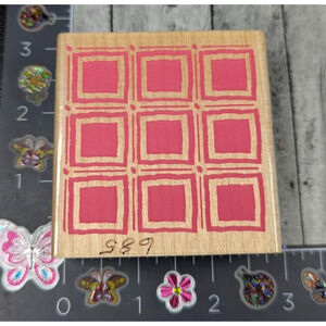 Inkadinkado‎ Squares Boxes Design Grid Rubber Stamp Wood #M32